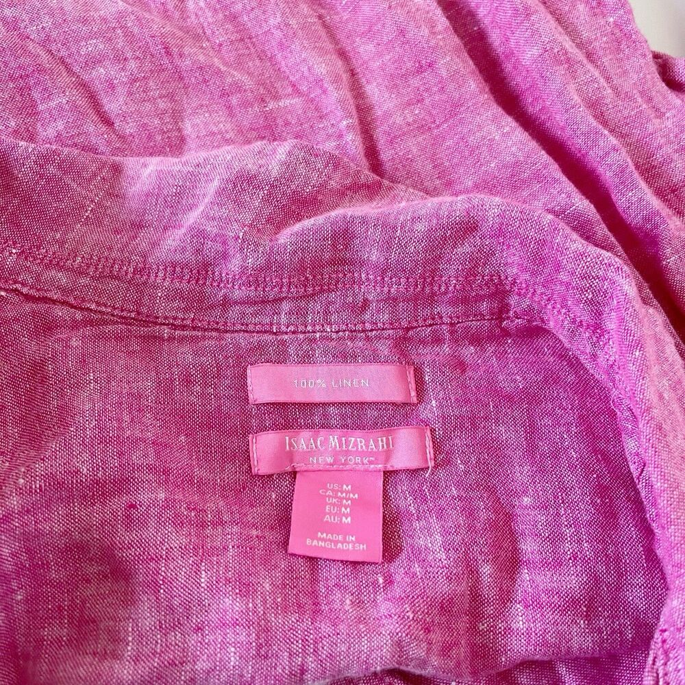 Isaac Mizrahi Linen Top Shirt Blouse 3/4 Sleeve Tie Side Tunic Pink M Medium - Picture 16 of 16